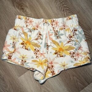 Disney White and Yellow Athletic Shorts with Floral Design